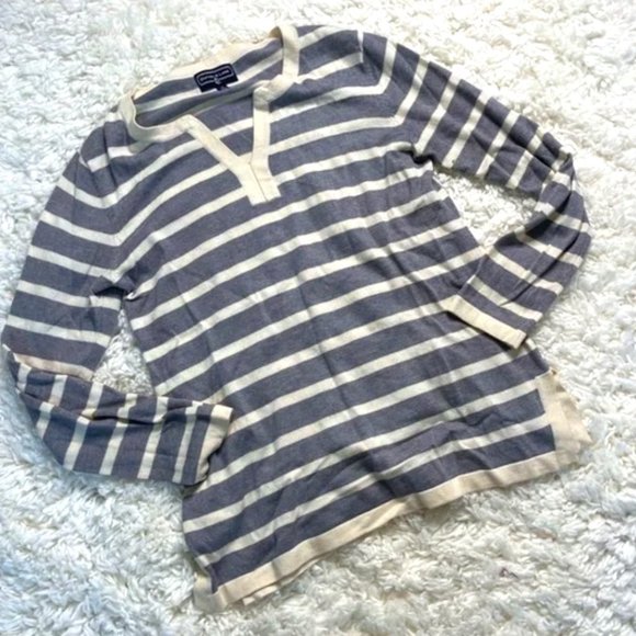 Cashmere Blend‎ Duffield Lane Grey & White Striped Sweater, Size XS - Picture 1 of 4